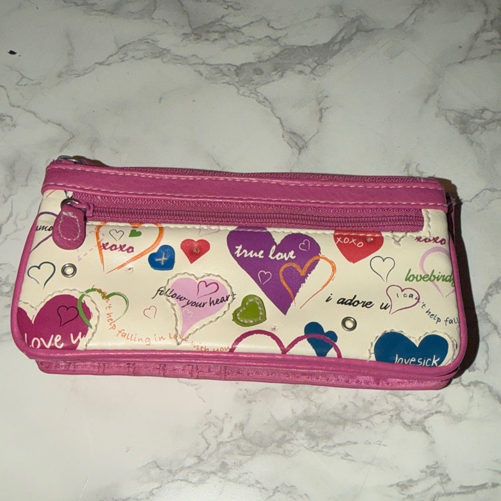 Heart Patterned Pink and White Wallet